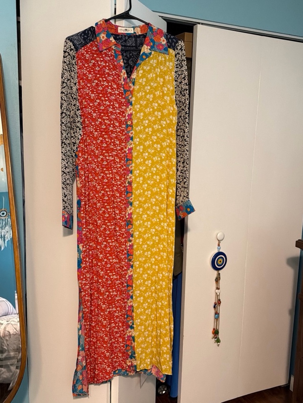 NATURAL LIFE Mixed Floral Button-Front Maxi Dress in Red & Yellow
